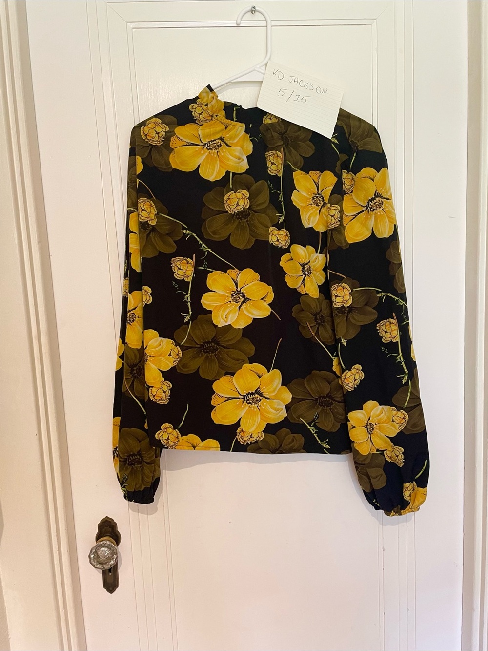 SHEIN Black Blouse with Yellow Floral Print